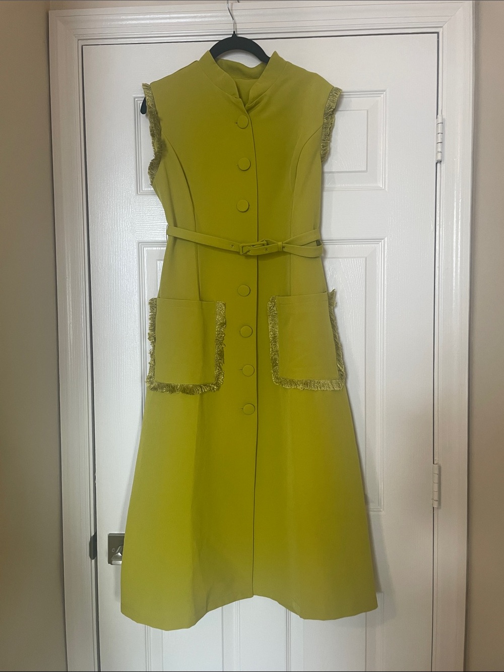 STYLEWE Lime Green Sleeveless Fringe Pocket Belted Midi Dress